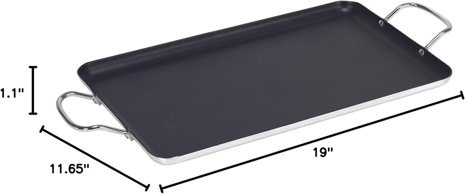 Double Burner Griddle Non-Stick 20-Inch, Black