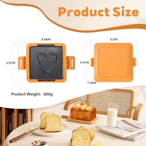 Microwave Toastie Sandwich Maker, Nonstick Plate Panini Maker, Heart Orange