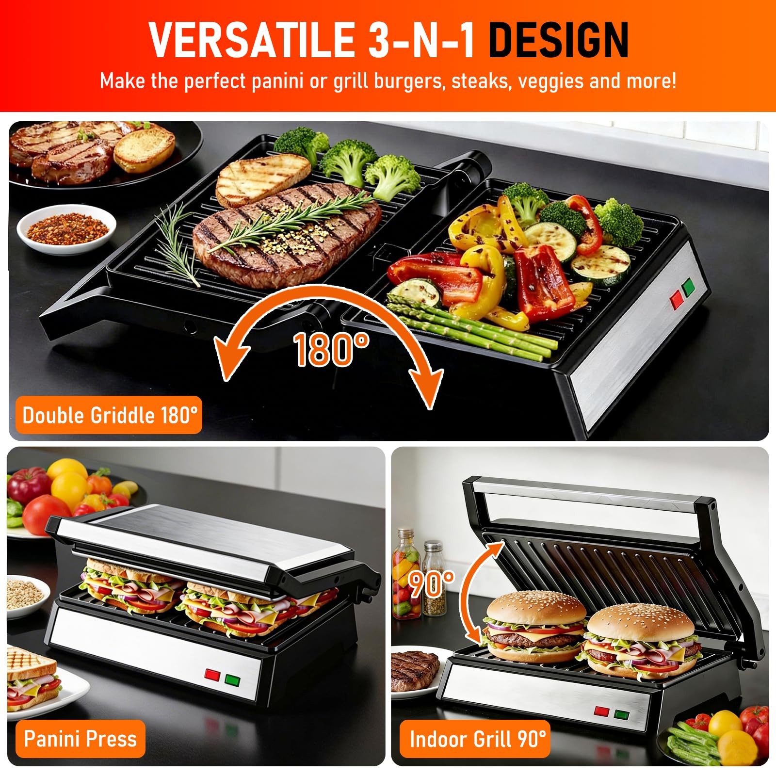 Panini Press Grill, Standard 2-Slice Sandwich Maker with Non-Stick Plates, 12…