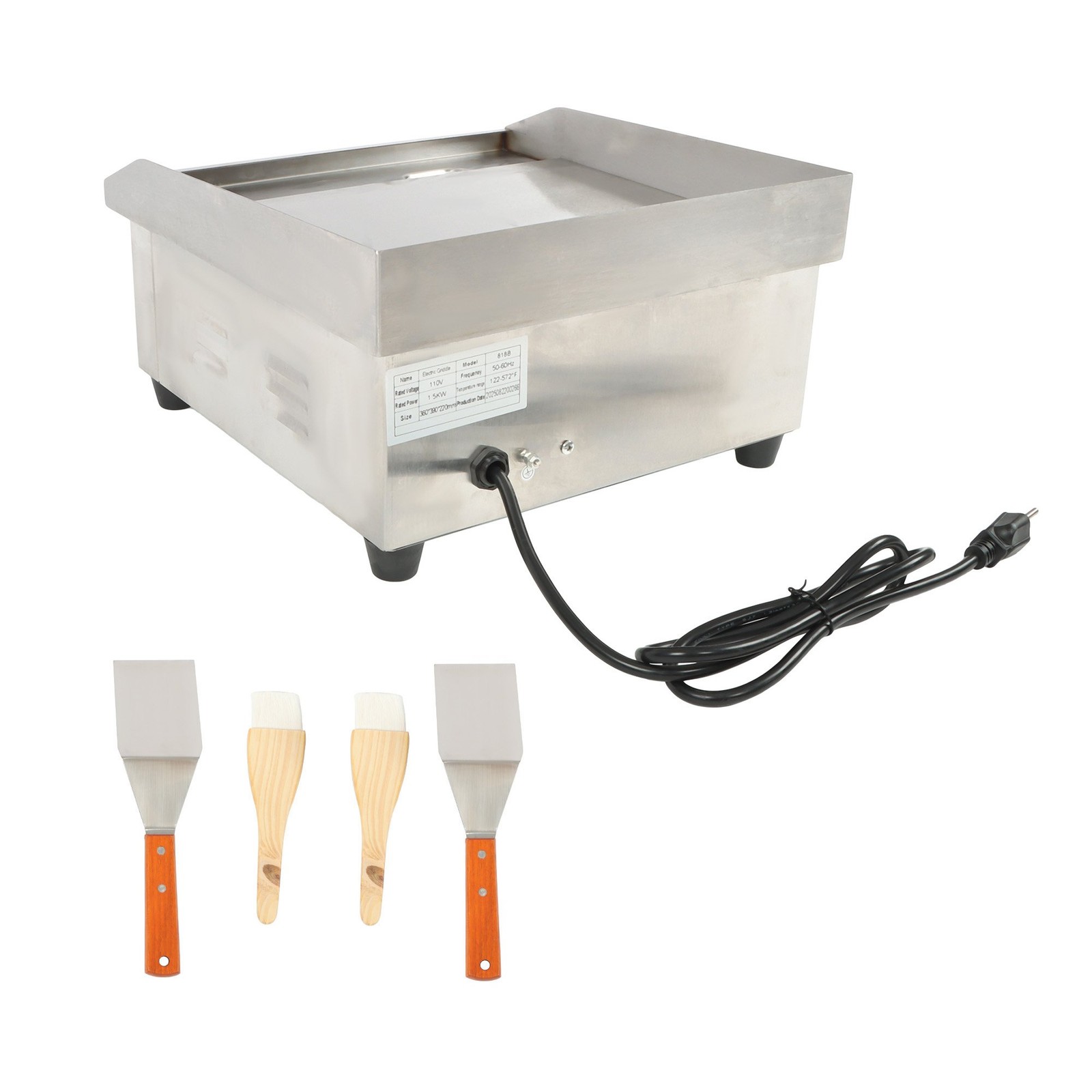 Commercial Grade Electric Griddle, 1500W Power, 14in Flat Top Stainless Steel