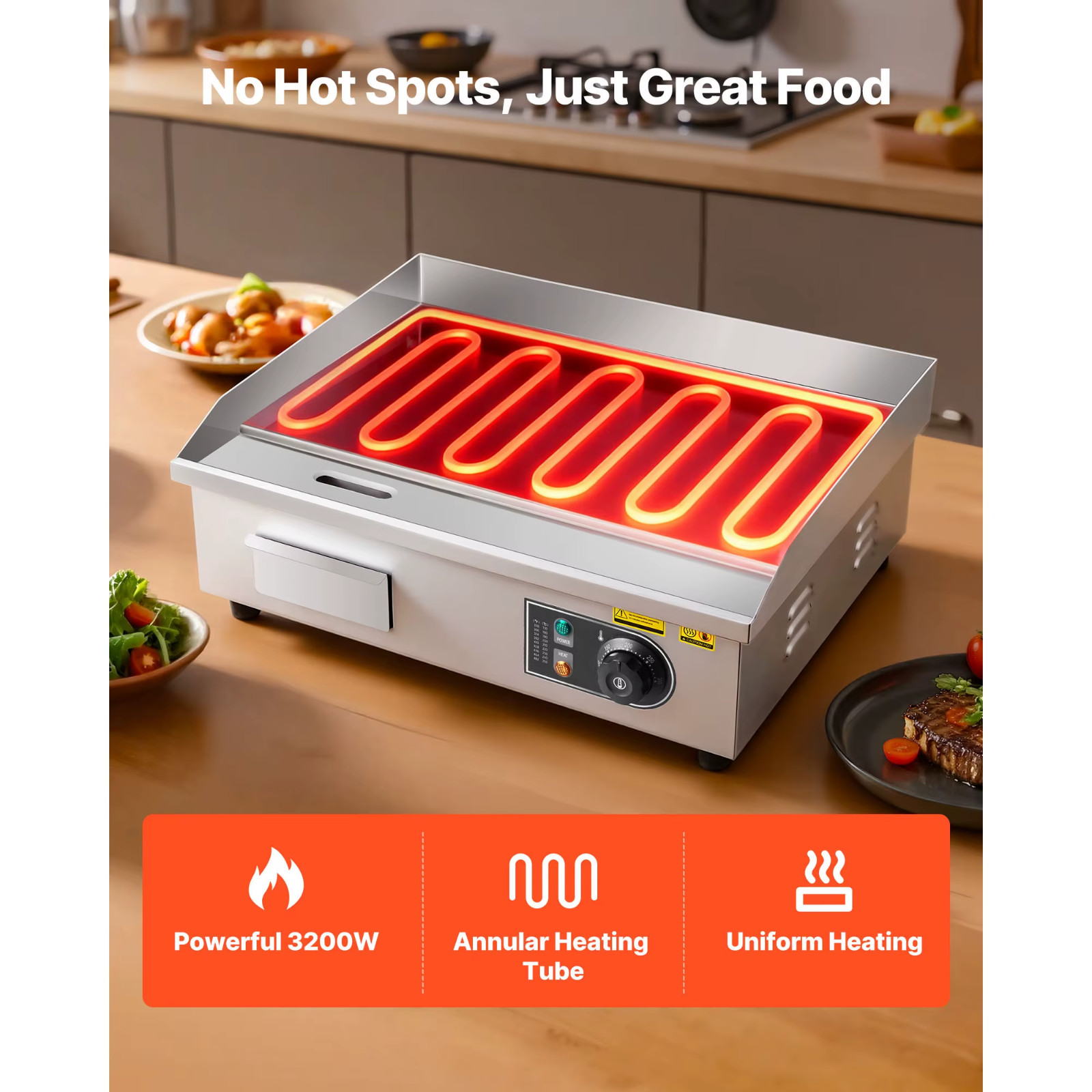 Commercial Electric Flat Top Griddle 50-300°C Steak Pancake Grill