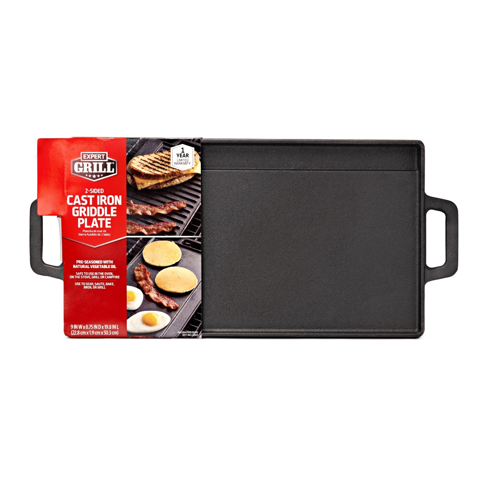 Expert Grill Deluxe Cast Iron Reversible Grill Griddle Plate, Black, Hand Wash