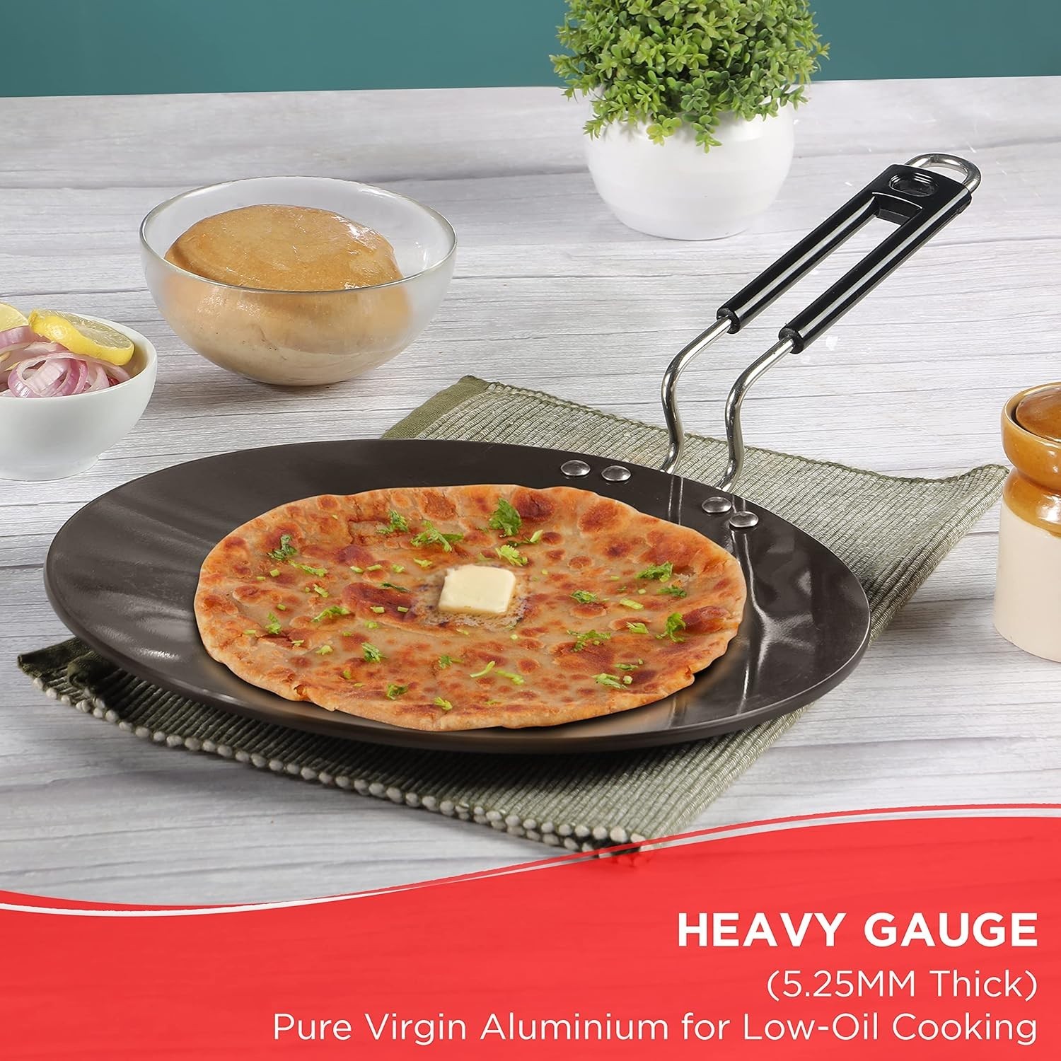 Vinod Black Pearl Hard Anodised Tawa | Metal Spoon Safe | Nonstick | Black