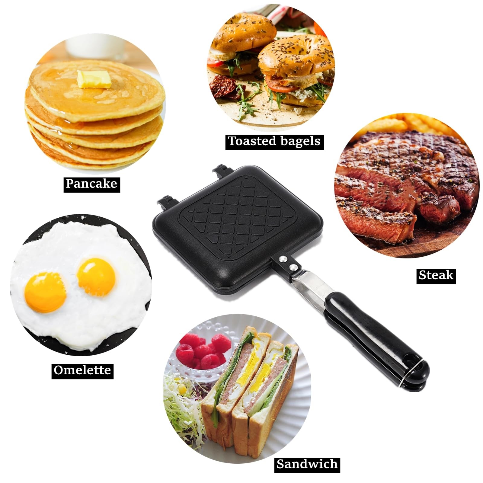 Sandwich Maker, Grilled Panini Maker Pan with Non-Stick Plates, Stovetop Toas…