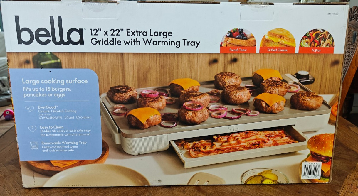 NEW BELLA 12″ x 22″ XL Electric GRIDDLE w/ EverGood Ceramic Non-stick Coating