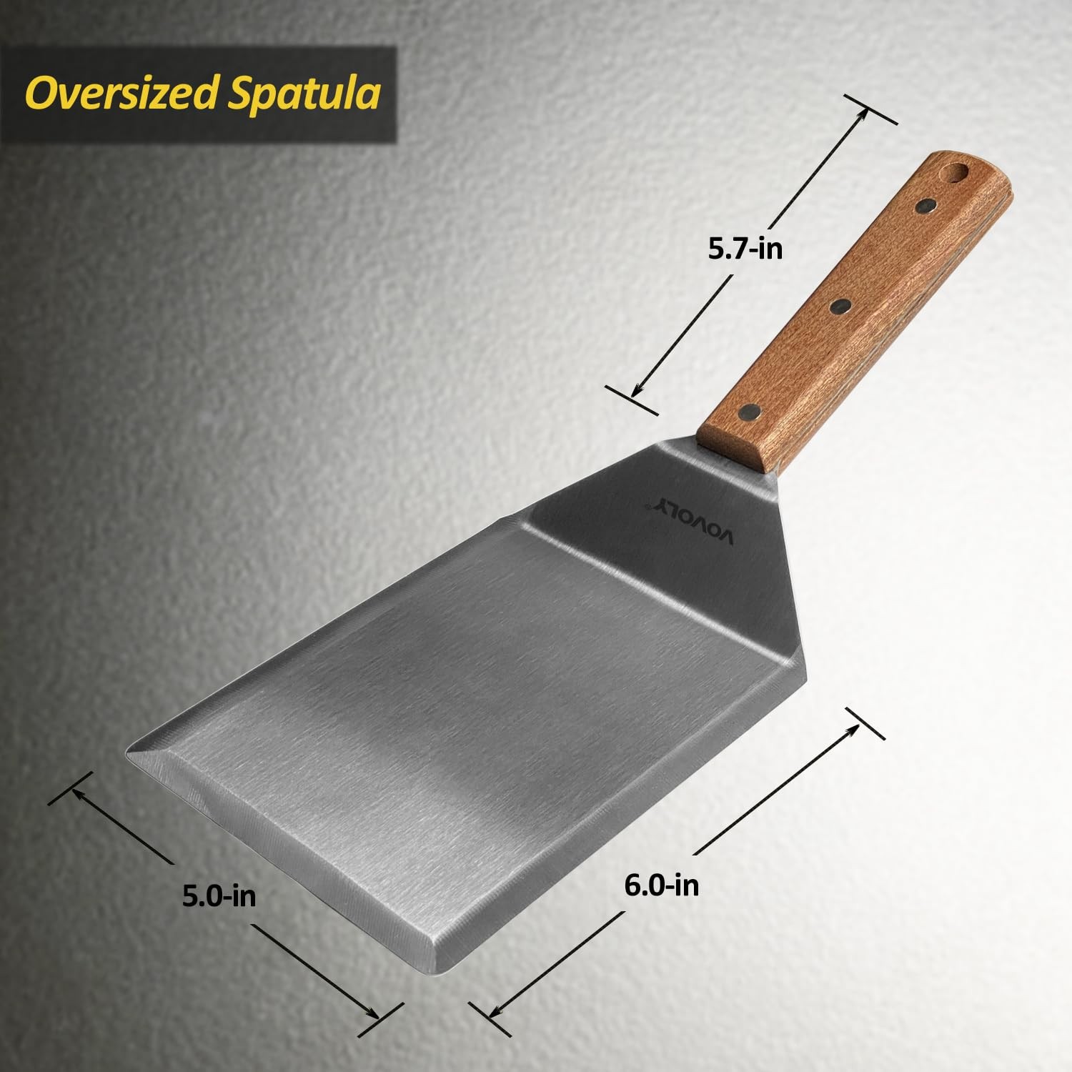 Extra Wide Spatula, Large Metal Spatula with 5″ x 6″, Wood & Stainless Steel
