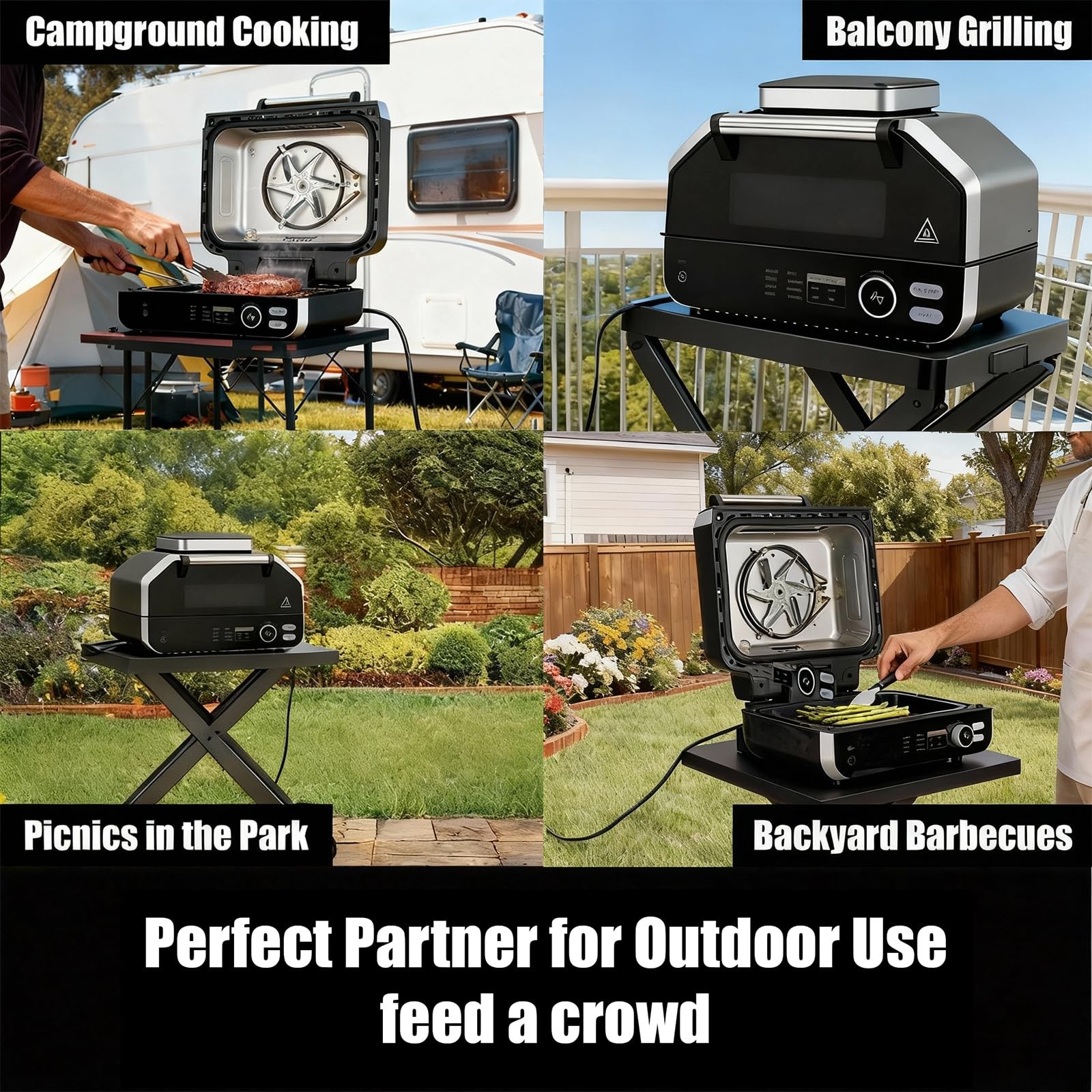 Electric Grill Outdoor, Electric 8-in-1 BBQ Grills with Air Fryer, Roast, Ste…