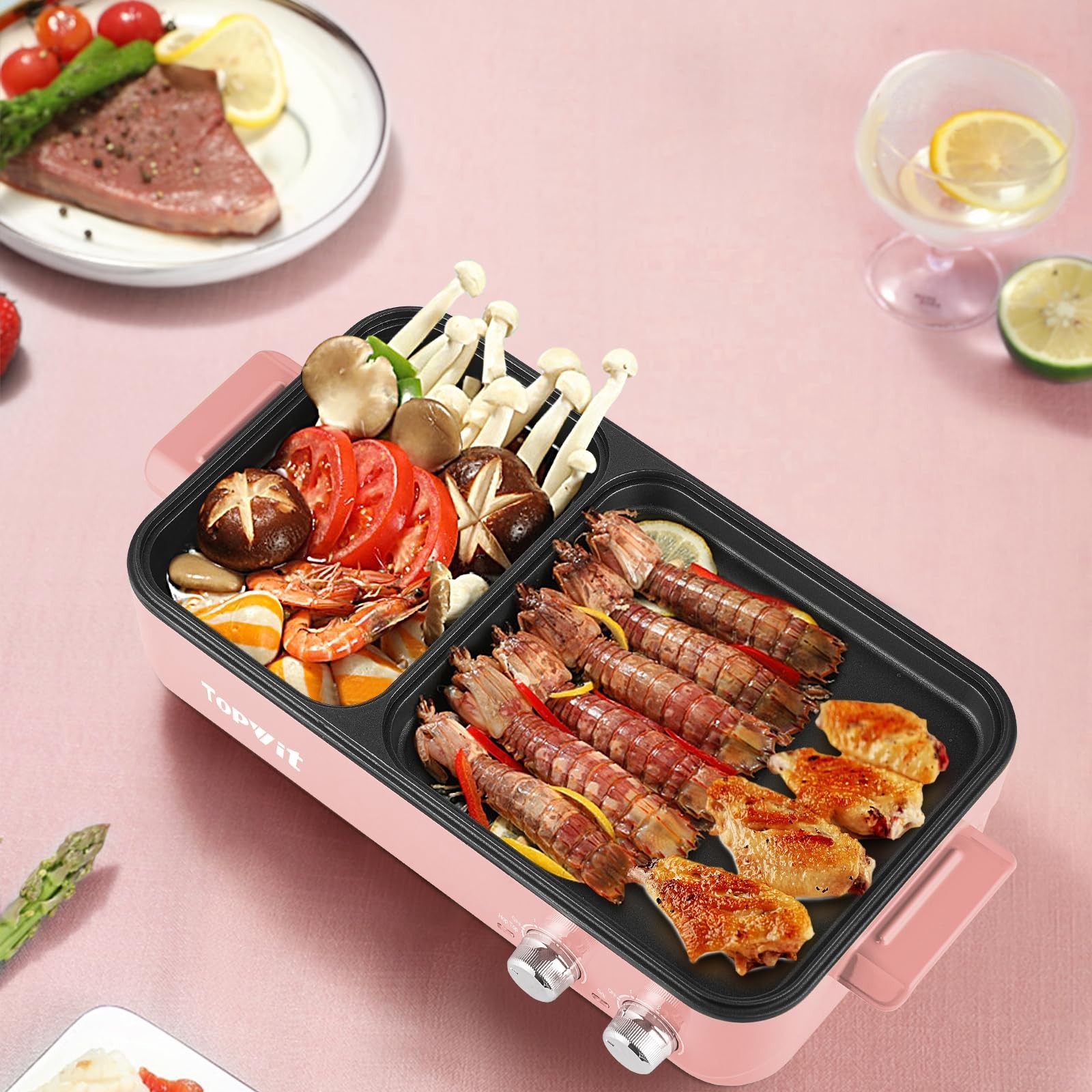 2-in-1 Electric Hot Pot & Grill, Nonstick, Dual Temp Control, Fast Heating, Idea
