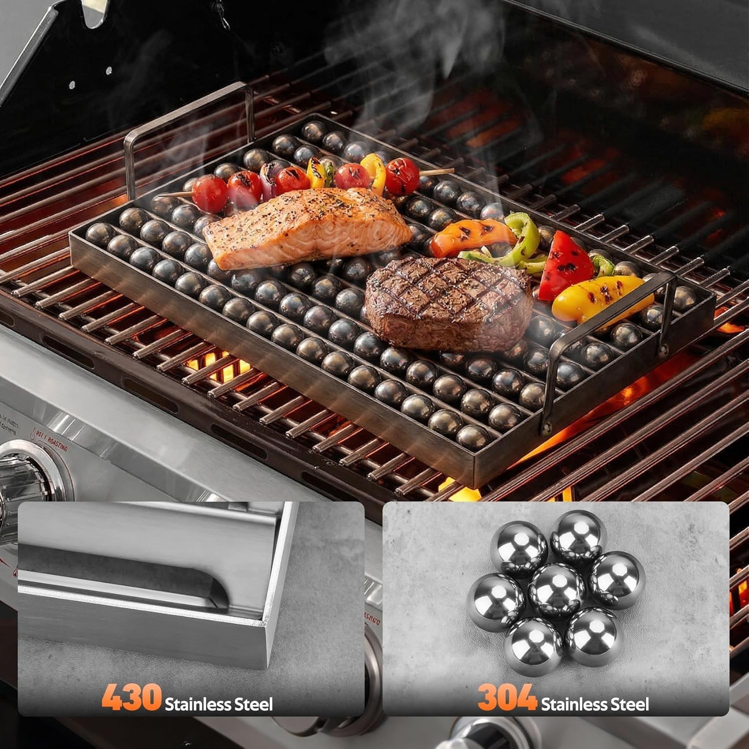 304 Stainless Steel BBQ Griddle, Professional Rapid Heat Retention Ball Griddle