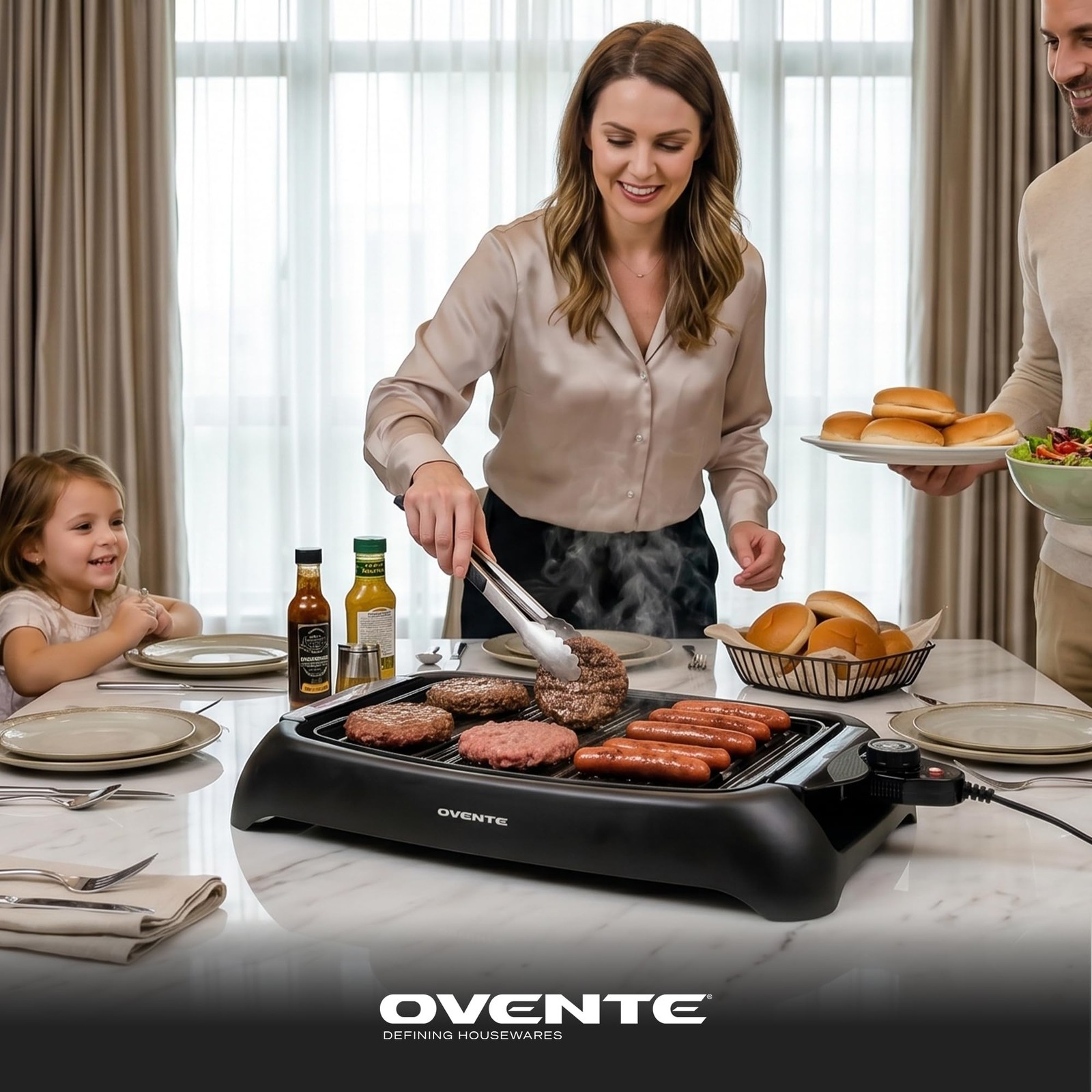 OVENTE Electric Indoor Grill, 13×10 Inch Non-Stick Plate, Black GD1632NLB