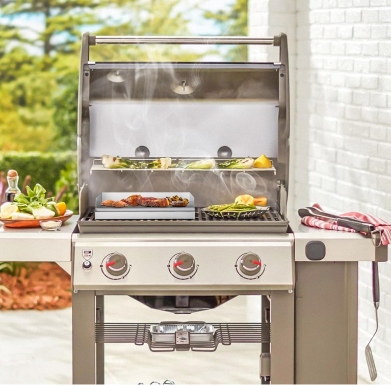 Plancha BBQ Acero Inoxidable 12,5×16” para Parrilla Gas Carbón y Camping