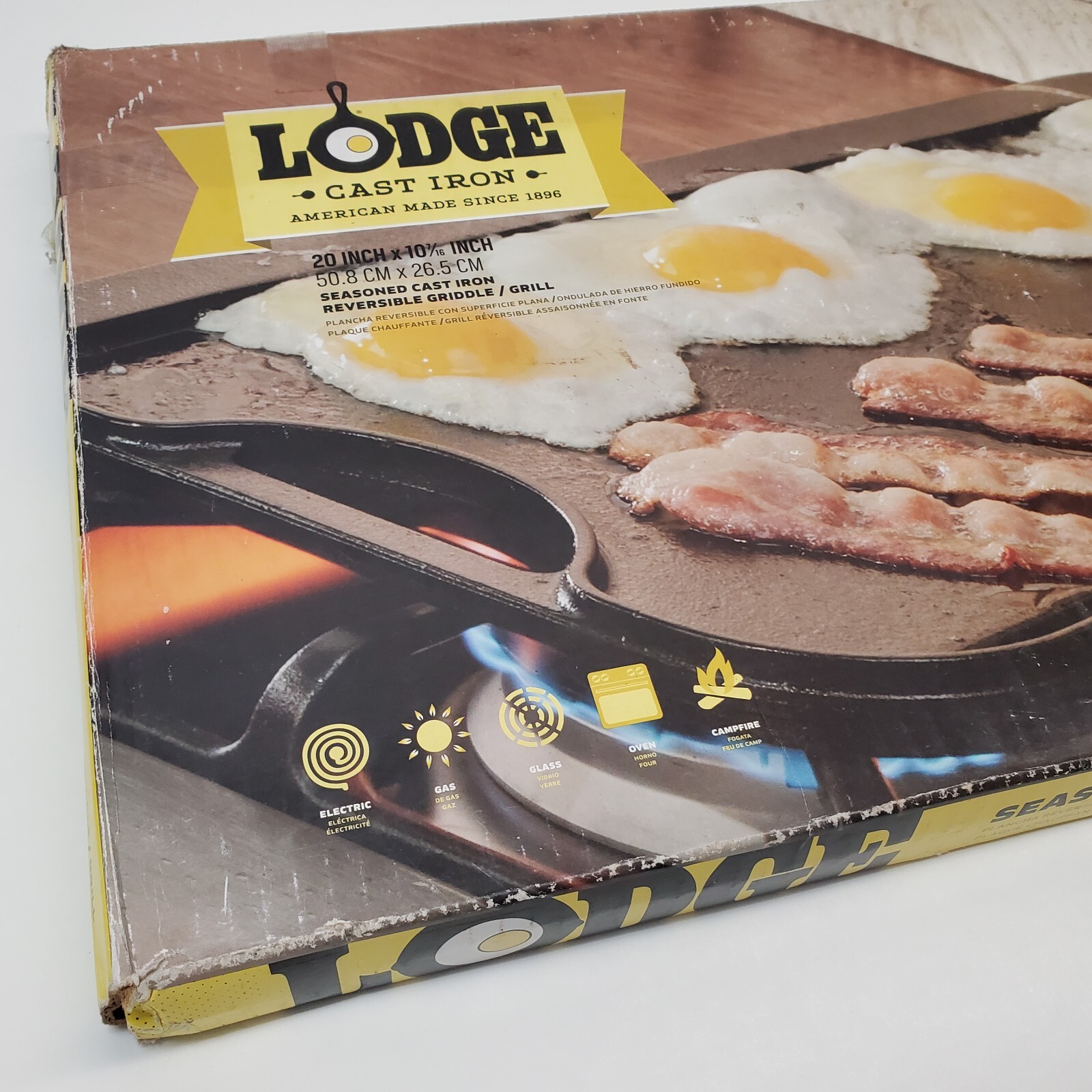 Lodge LPGI3 Cast Iron Reversible Grill/Griddle, 20-inch x 10.44-inch, Black NEW