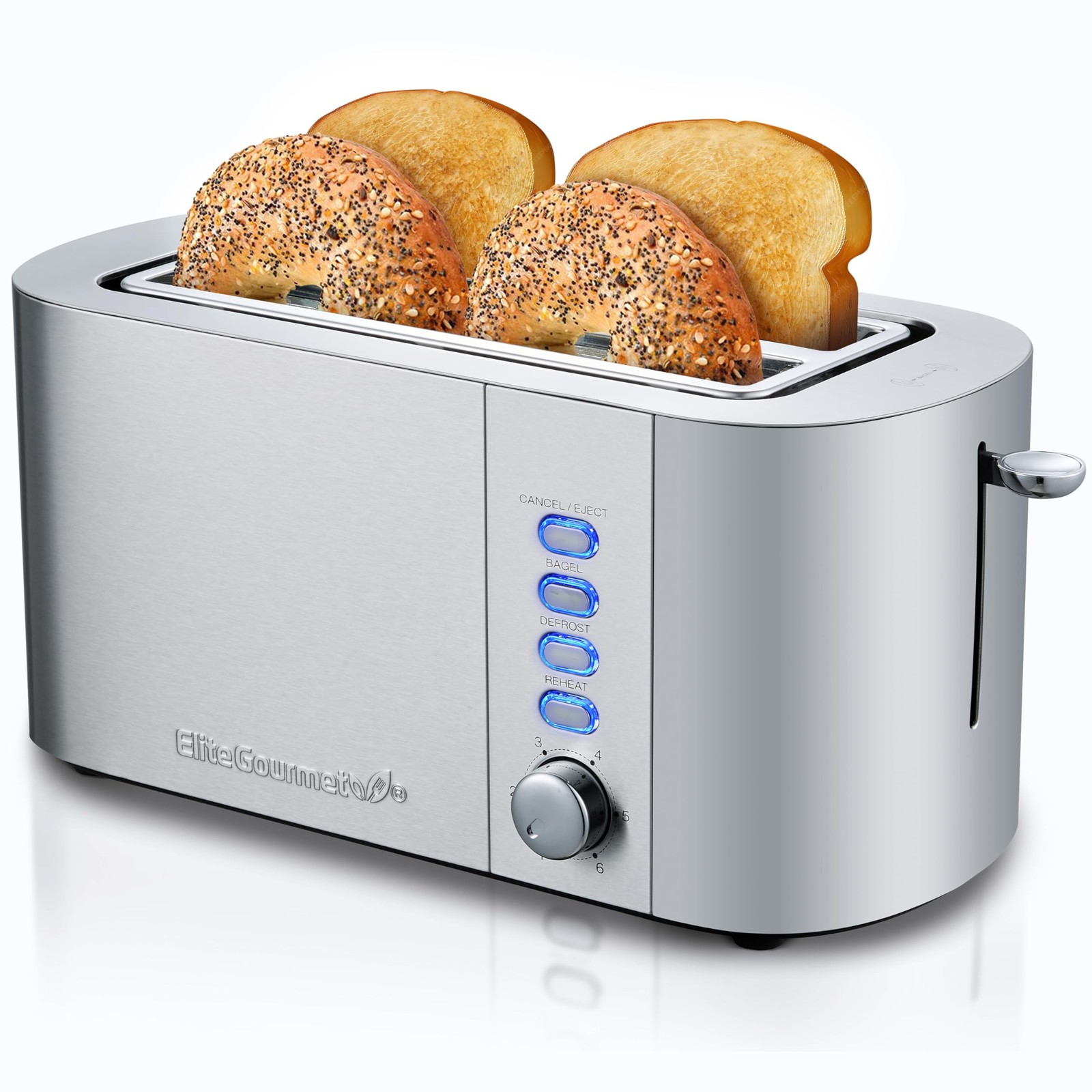 Elite Gourmet ECT4123X Long Slot 4 Slice Toaster, 4 Slice, Stainless Steel