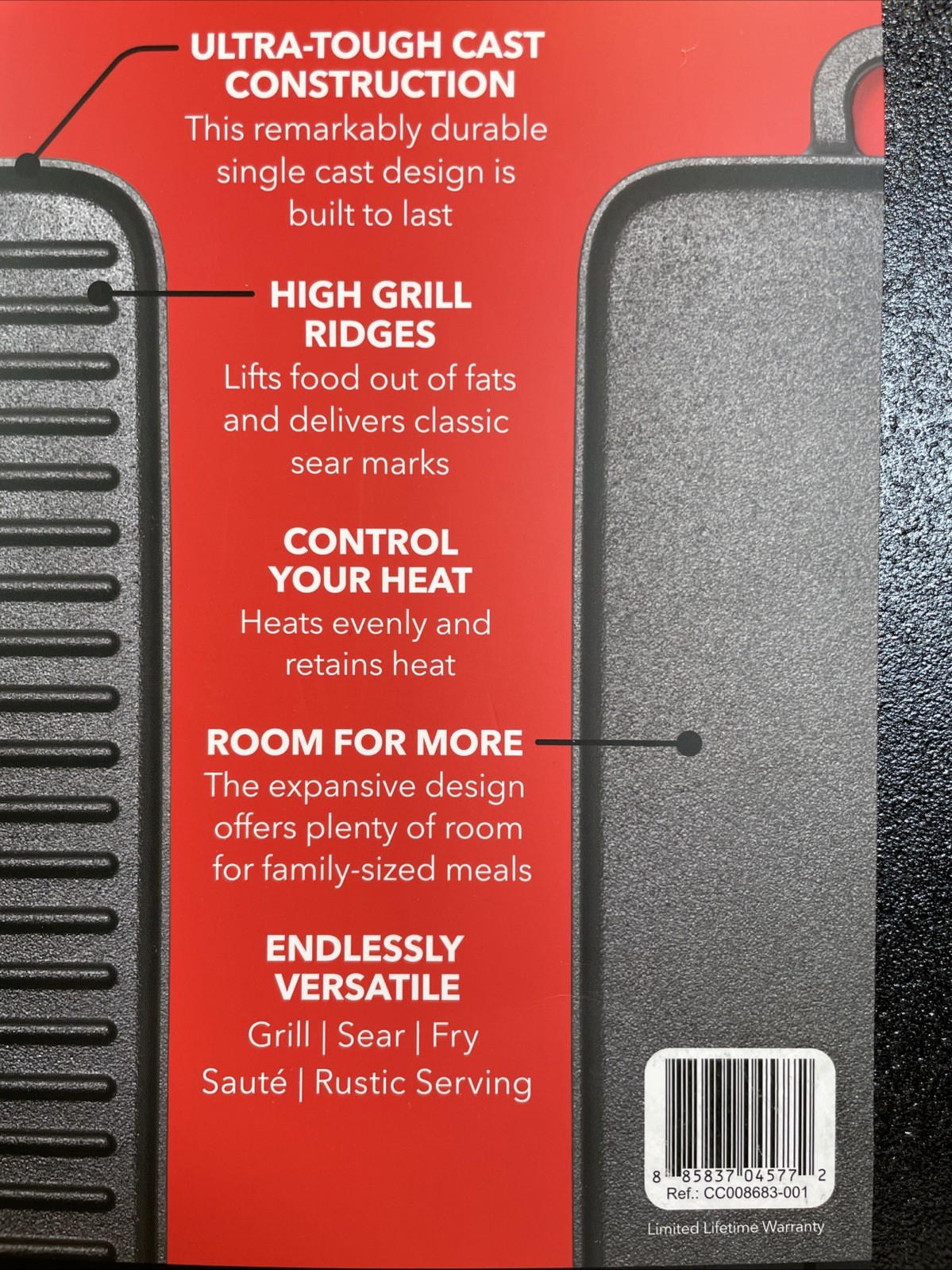 Bobby Flay Cast Iron Griddle Double Burner Reversible with Dual Handles
