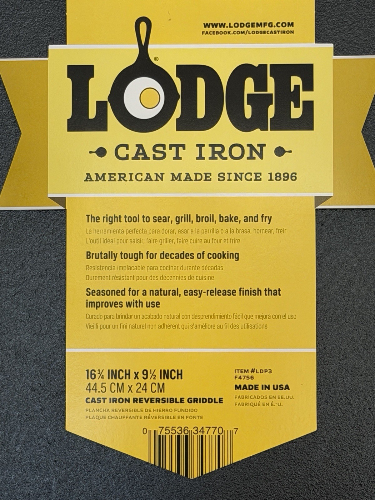 Lodge Reversible Cast Iron Grill/Griddle 6.75” x 9.5” Pre-Seasoned Cooking NEW