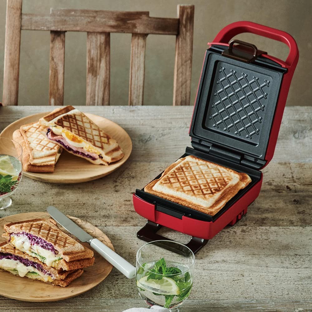 Recolte Press Sandwich Maker Plaid Hot Sandwich Toaster Red