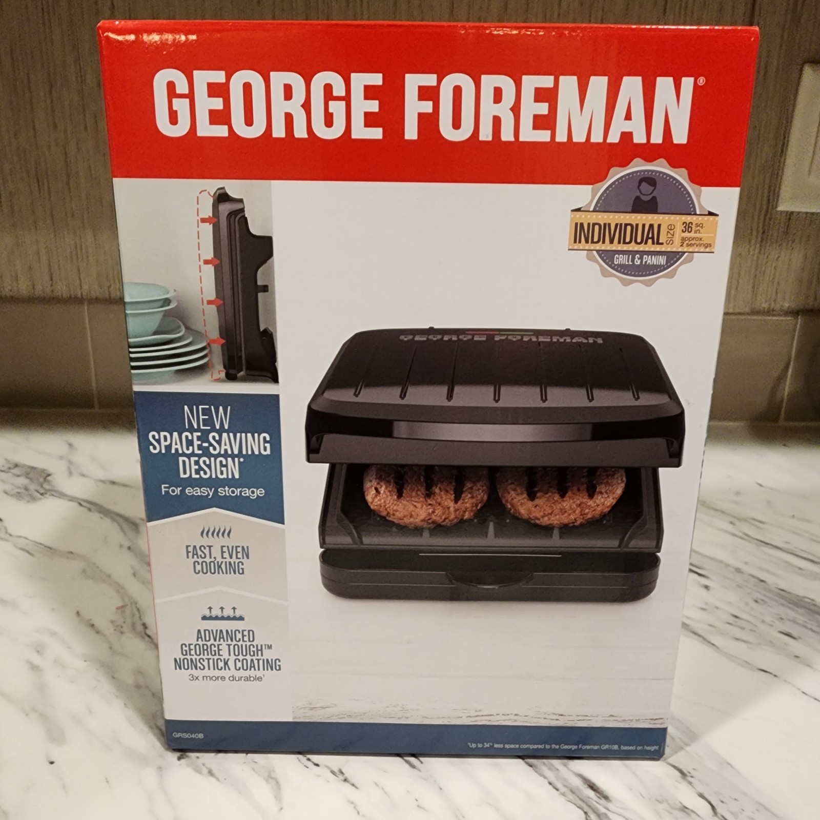 George Foreman Grill & Panini Press Nonstick Ceramic Space-Saving Design