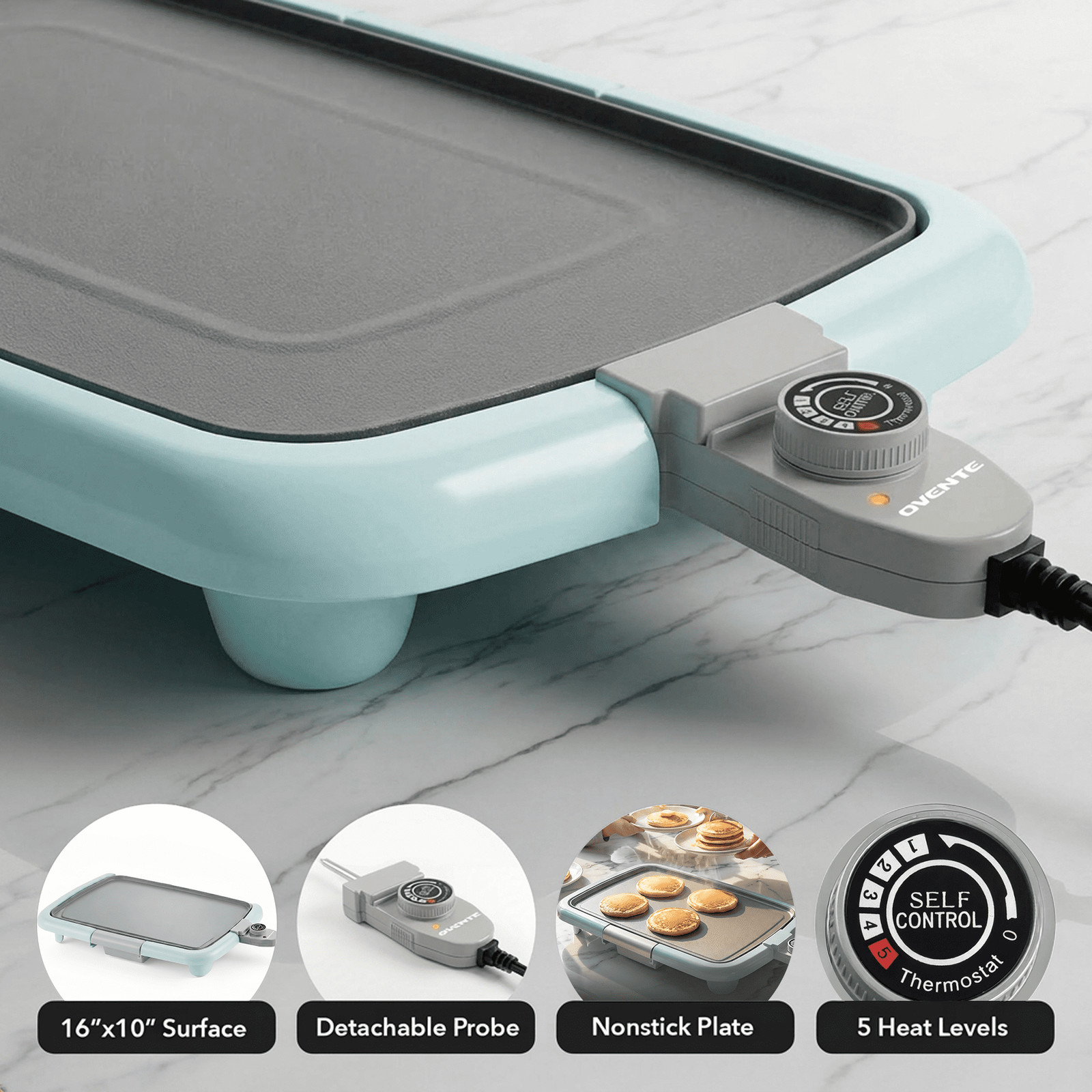 Electric Griddle W/ 16″ x 10″ Non-Stick Plate Blue GD1610LBL Removable &