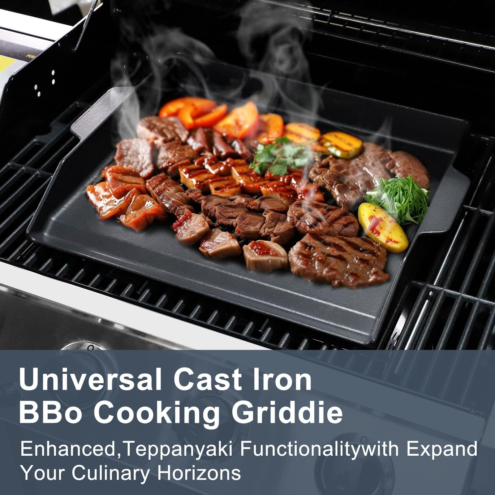 Universal Large Cast Iron Cooking Griddle with Extra High Sidewalls for Gas G…