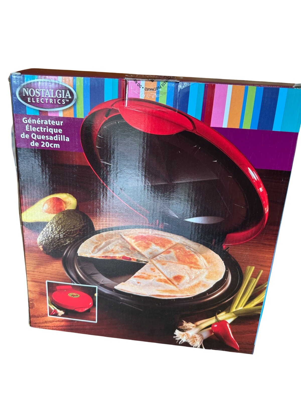 Nostalgia 6-Wedge Electric Quesadilla Maker with Extra Stuffing Latch 8-inch NEW
