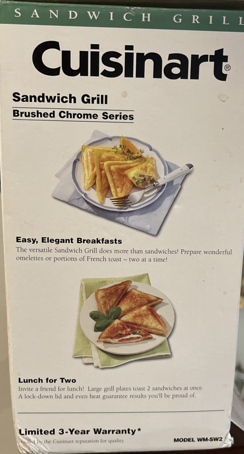 Cuisinart Sandwich Grill, Brushed Chrome Series New!