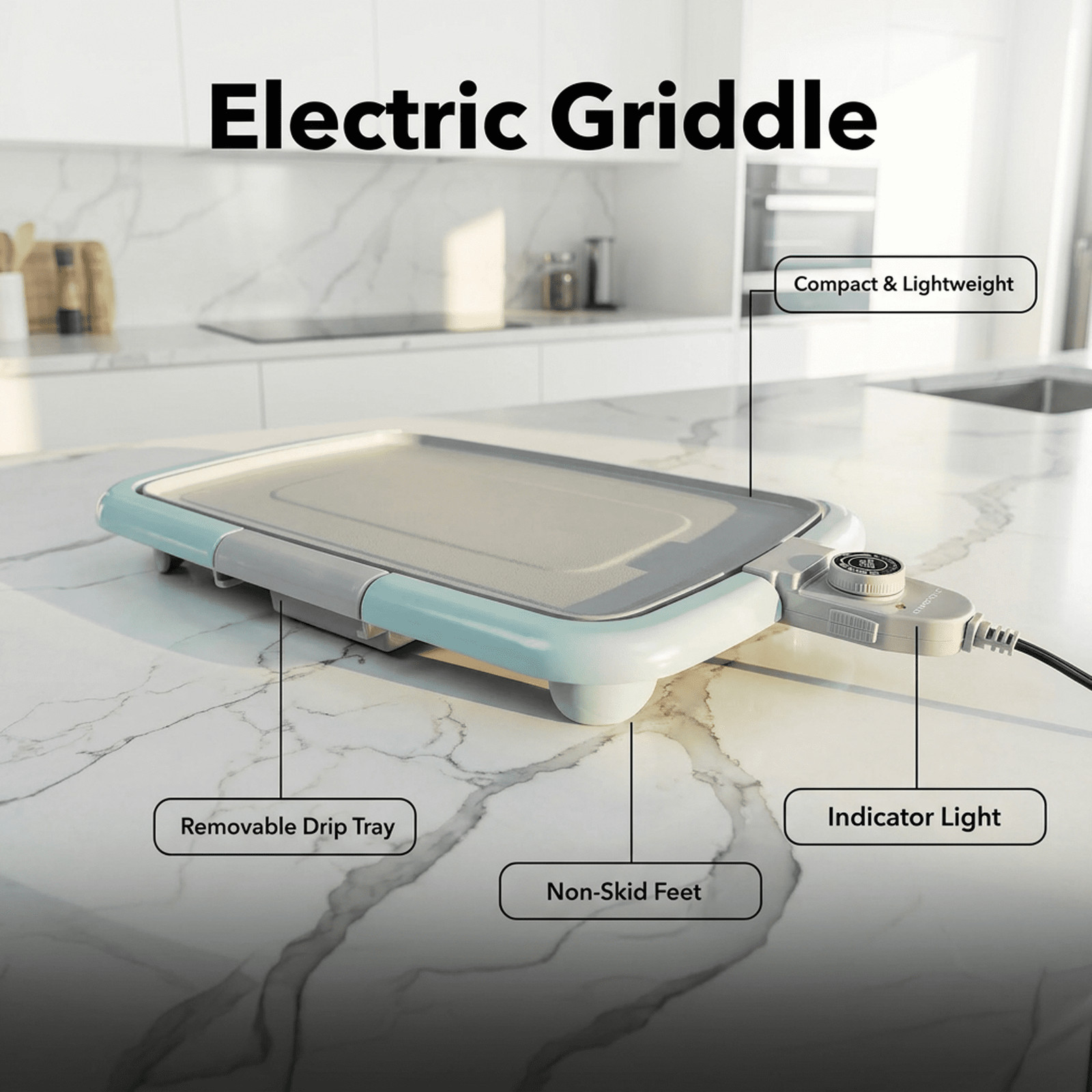 Electric Griddle W/ 16″ x 10″ Non-Stick Plate Blue GD1610LBL Removable &