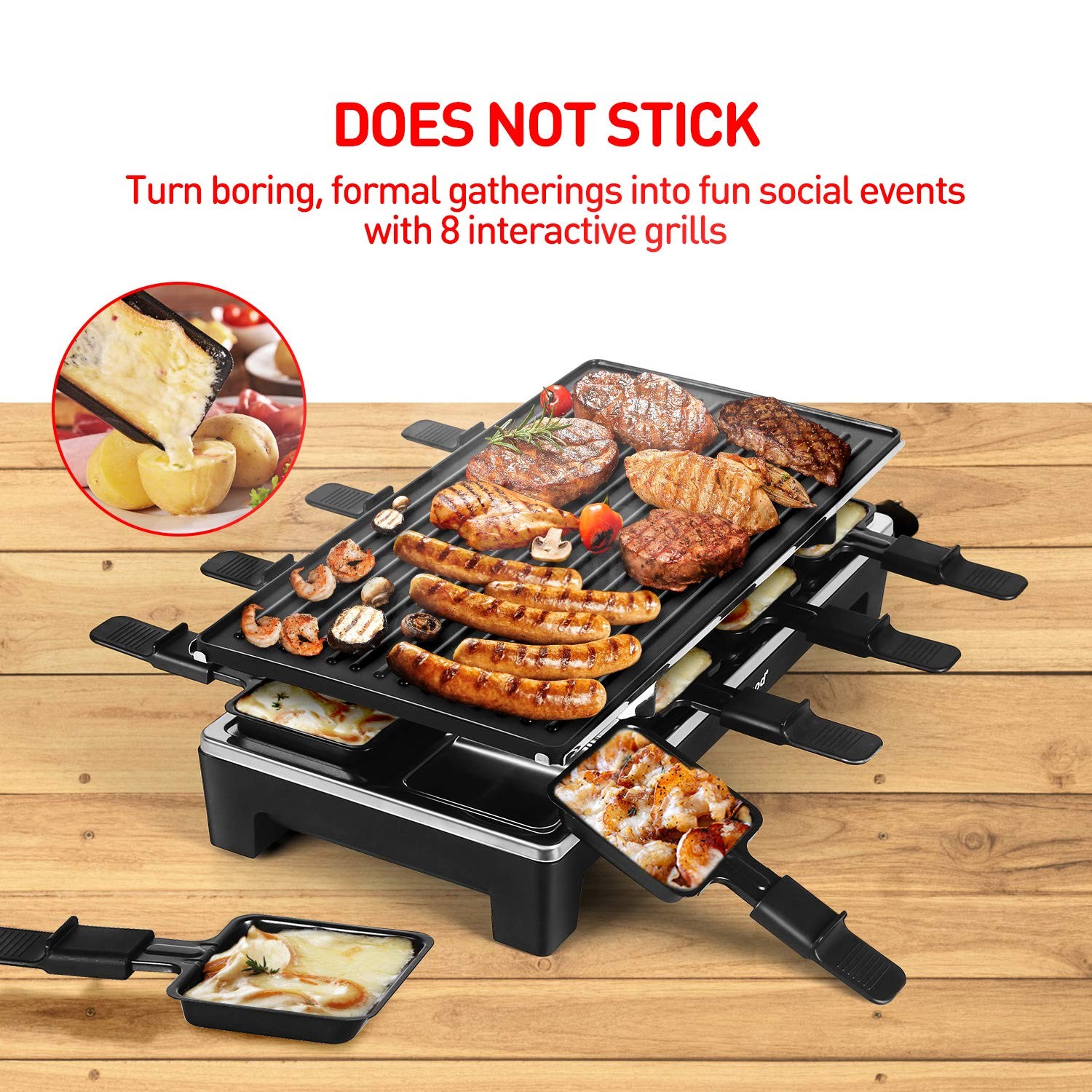 Raclette Table Grill, Indoor Grill Korean BBQ Grill, Removable 2-in-1 Non-Sti…