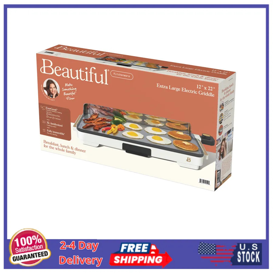 Beautiful Drew Barrymore XL Electric Griddle 12 x 22 Nonstick White Icing