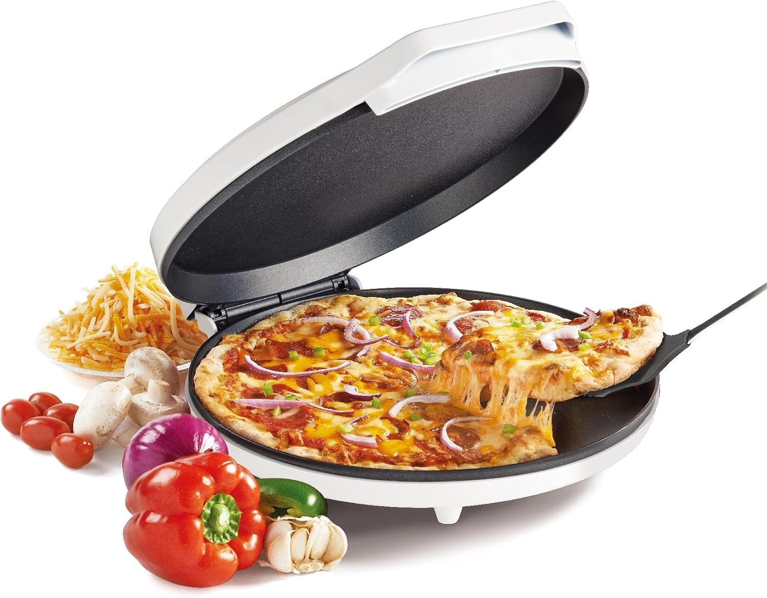 Pizza Maker Plus, 12″ Indoor Grill, 1440W, BC-2958CW, White | Nonstick Griddle