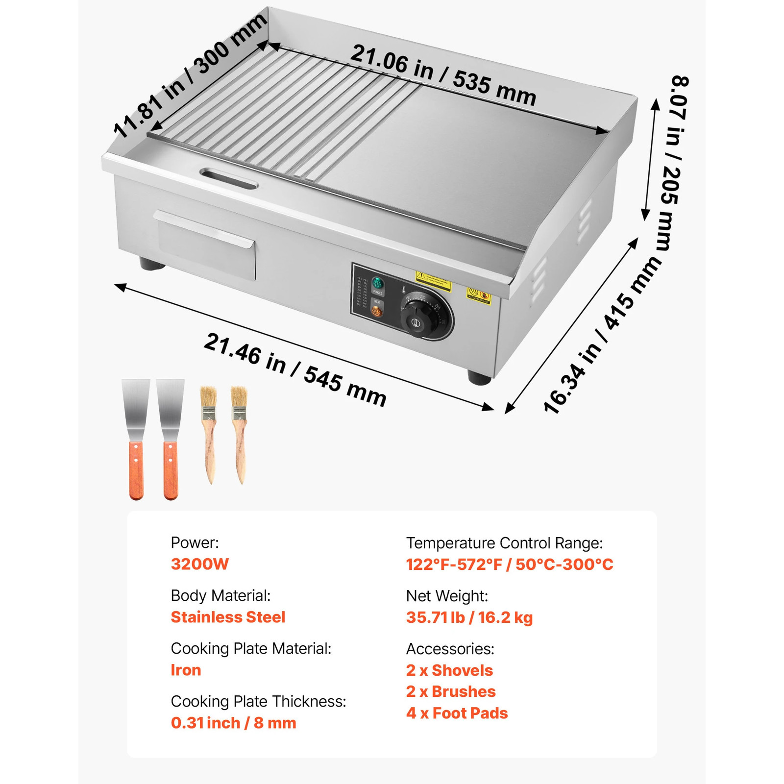 SucceBuy Commercial Electric Griddle 50-300°C Adjustable Temp Control Stainless