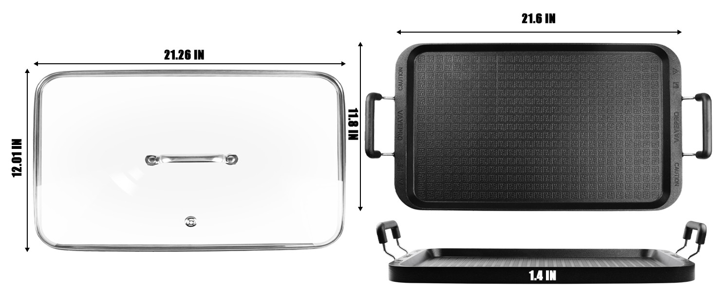 2-Burner Griddle Pan with Glass Lid – Nonstick Stovetop Griddle for Gas & Glass