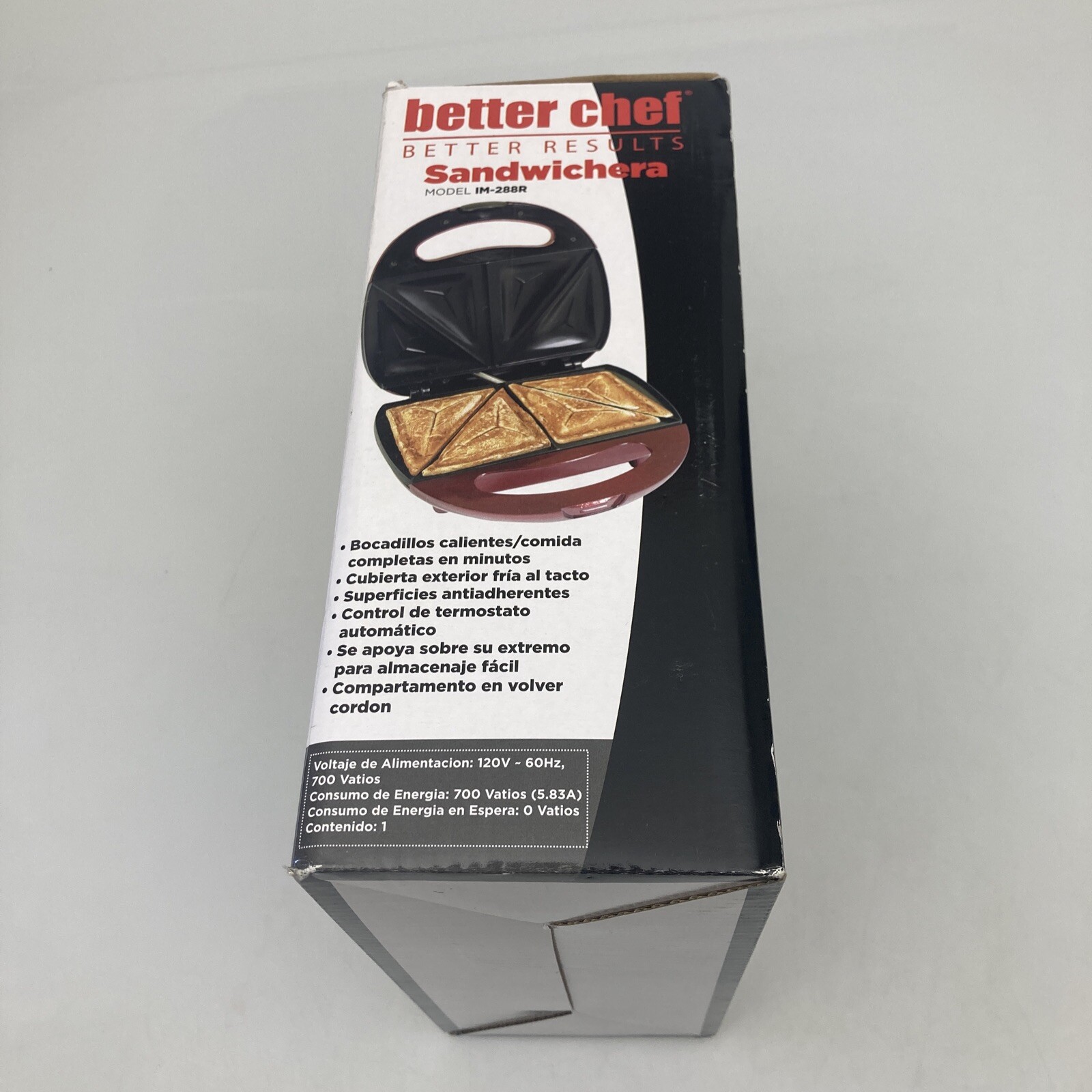 Better Chef Non Stick Cooking Surface Hot Sandwich Grill Model IM-288R Red NIB