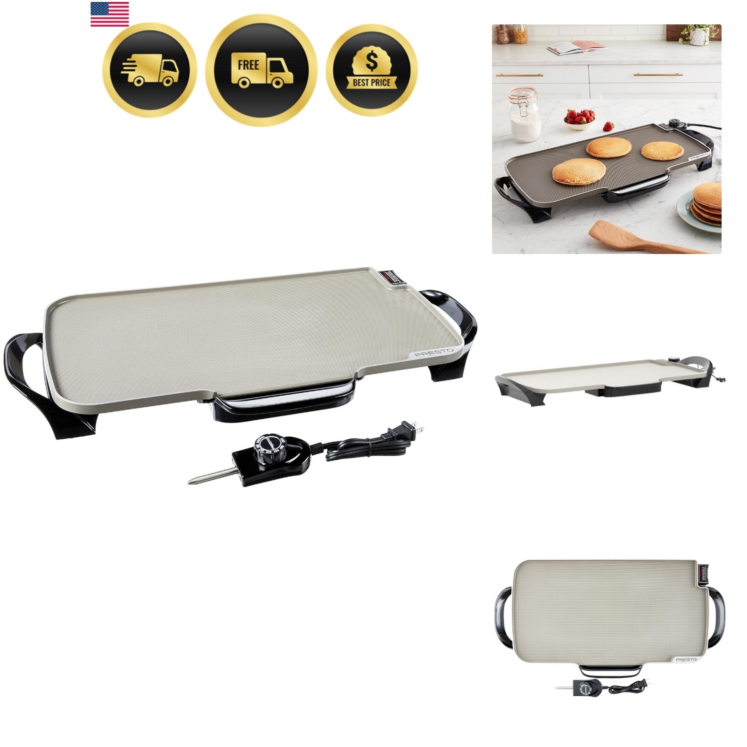 22-Inch Ceramic Removable Handles Electric Griddle, Grey Ceramic