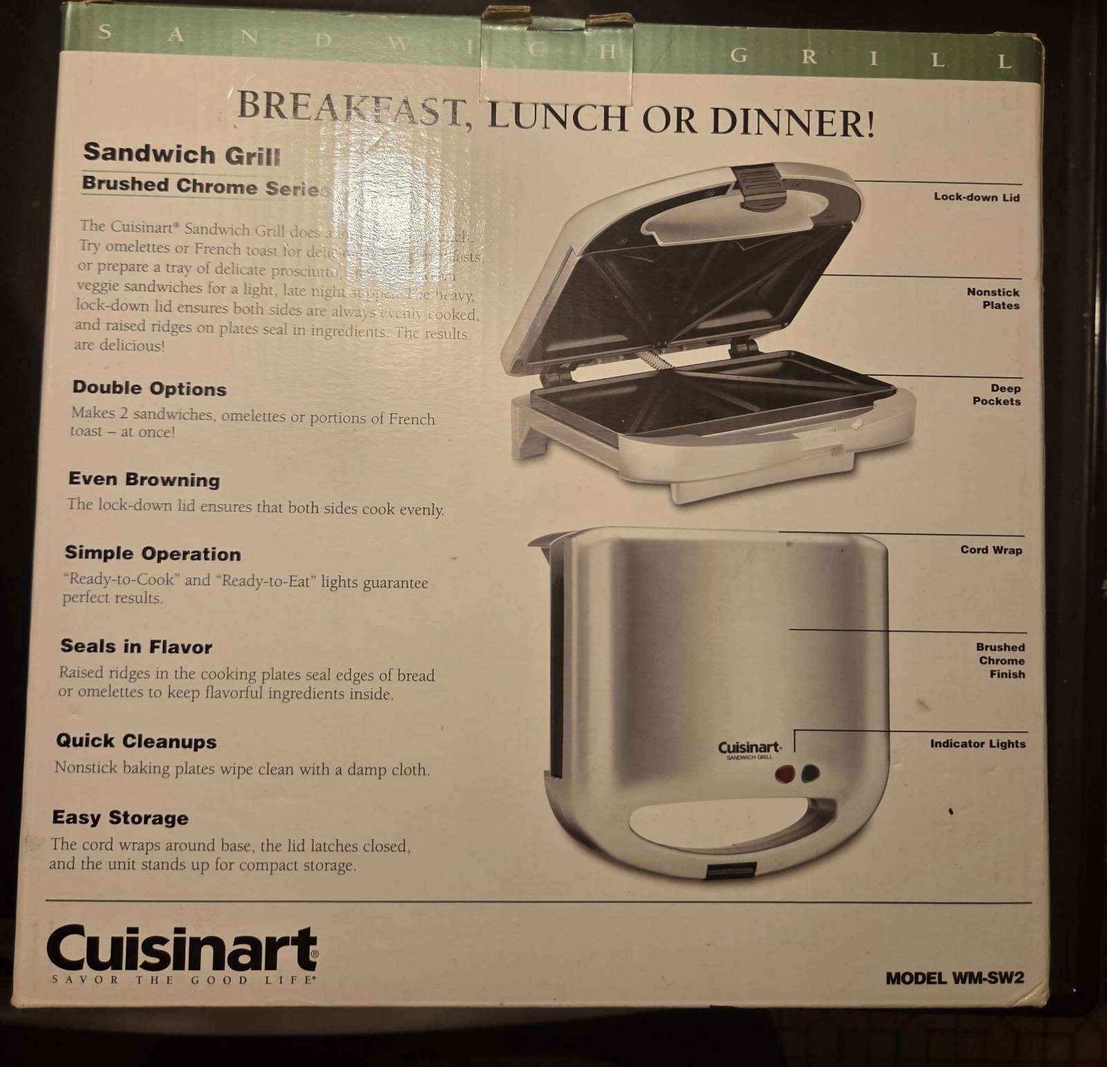 NIB Cuisinart Sandwich Maker Brushed Chrome Series