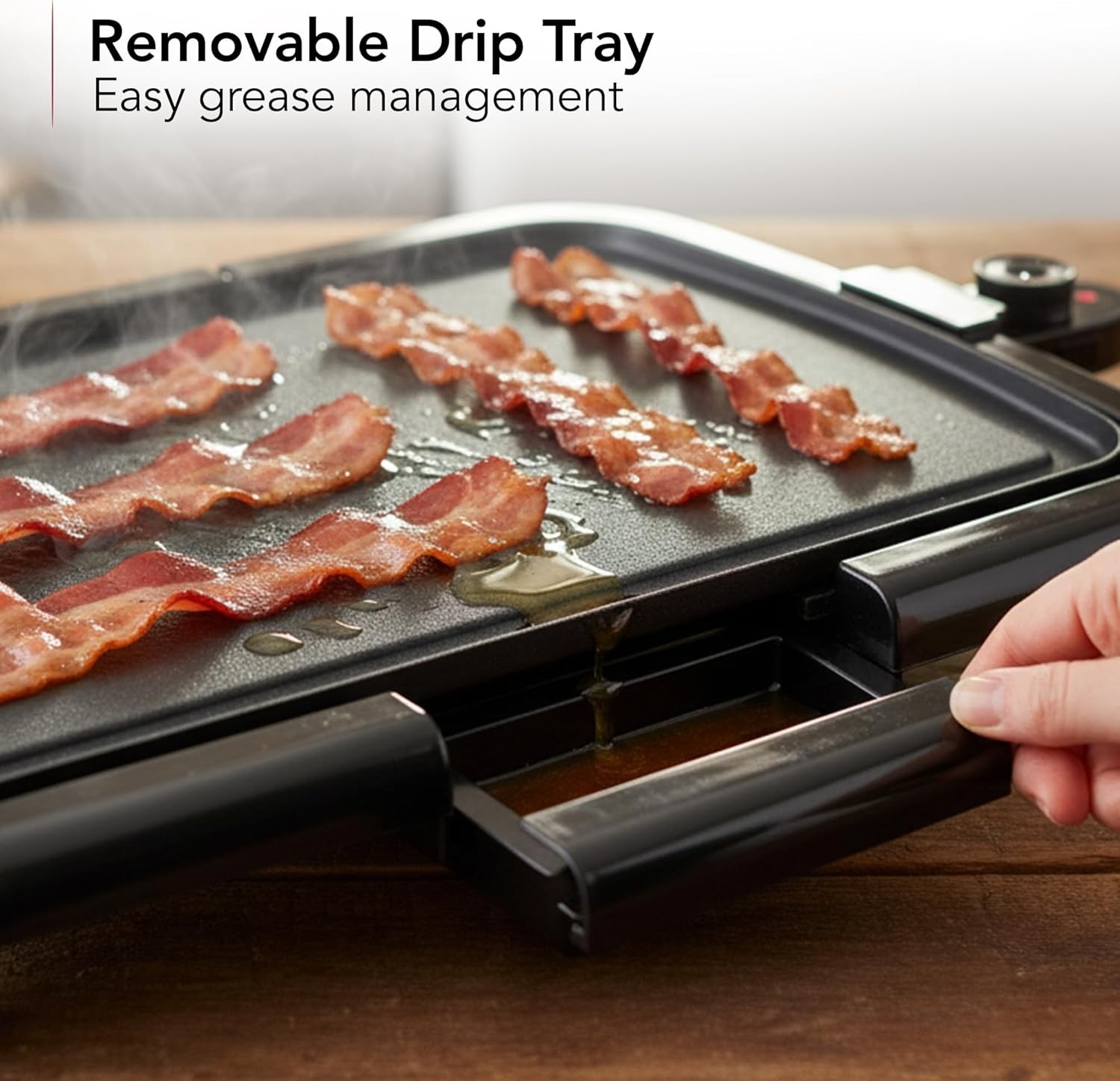 Electric Griddle with 16 x 10 Inch Flat Non-Stick Cooking Surface, Removable and
