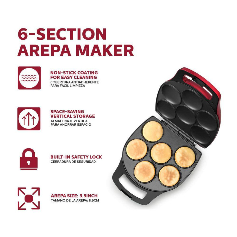 Holstein Housewares Arepa Maker Specialty Grill Red Non-Stick Interior 6-Piece