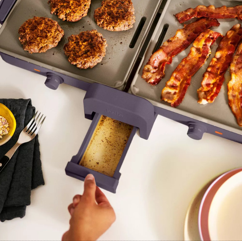 bella Dual Temp Foldable Griddle Plum Electric Countertop Breakfast Grill