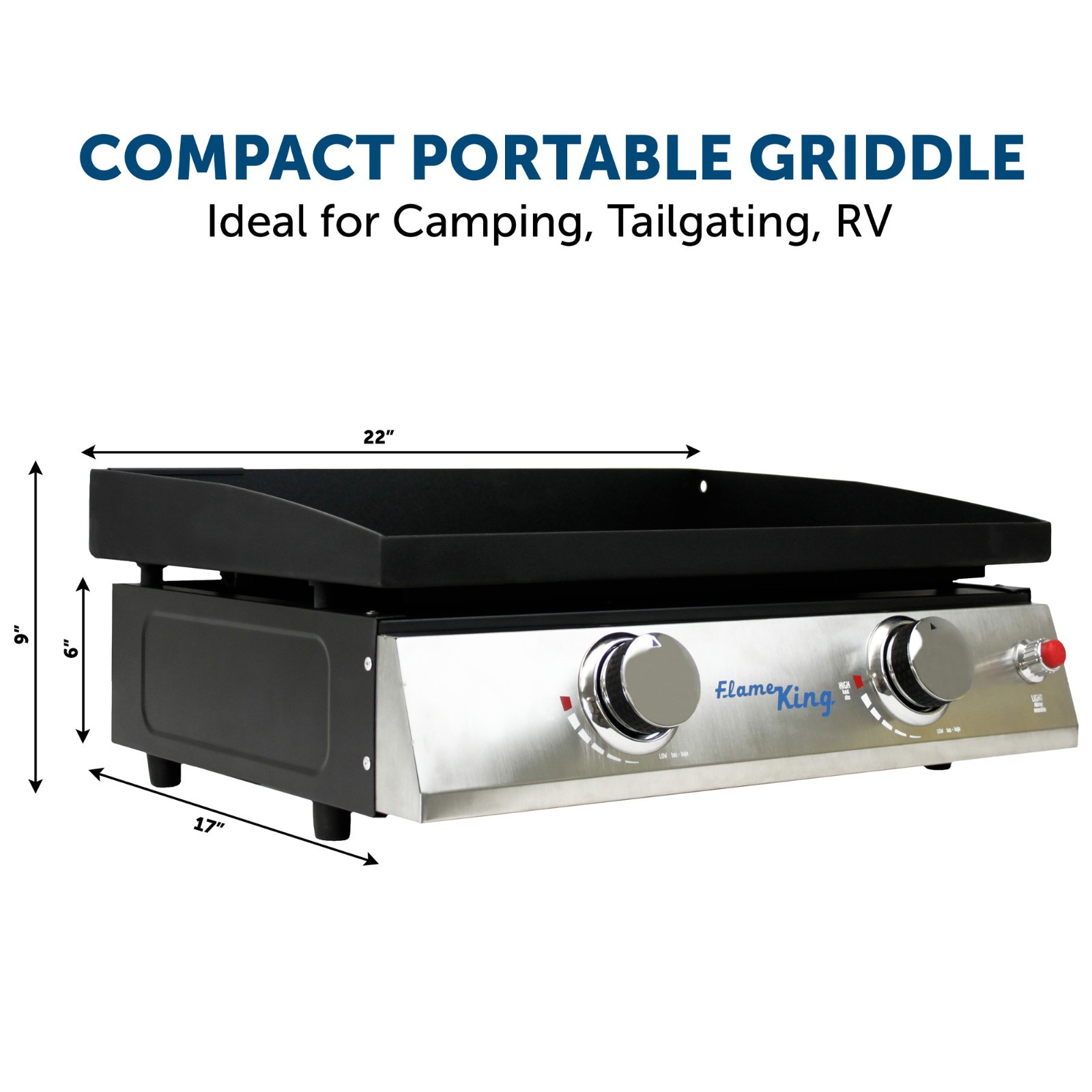 22 inch 2-Burner Propane Tabletop Griddle, Heavy Duty Flat Top Cast Iron