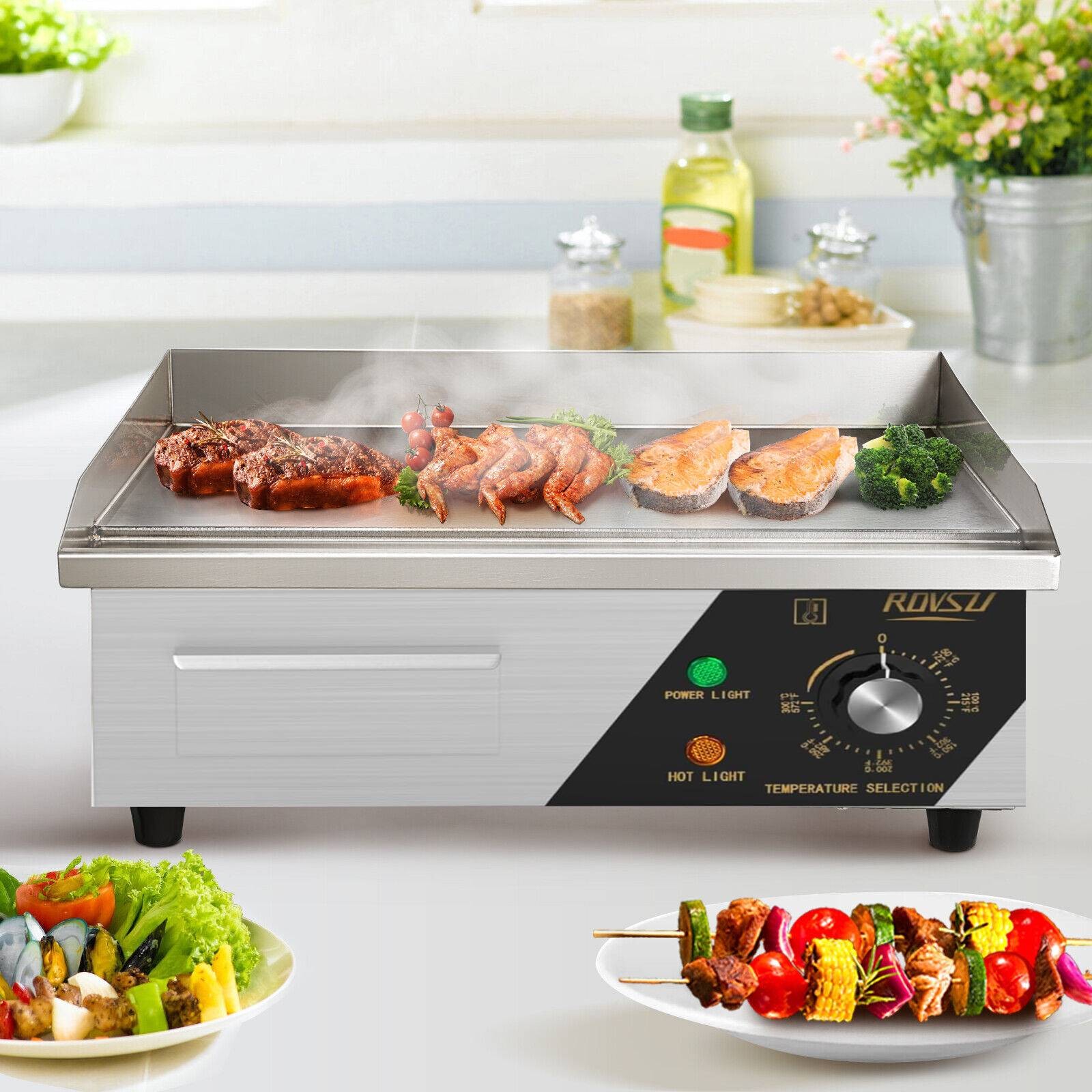 110V 1500W 14″ Commercial Electric Countertop Griddle Flat Top Restaurant Grill