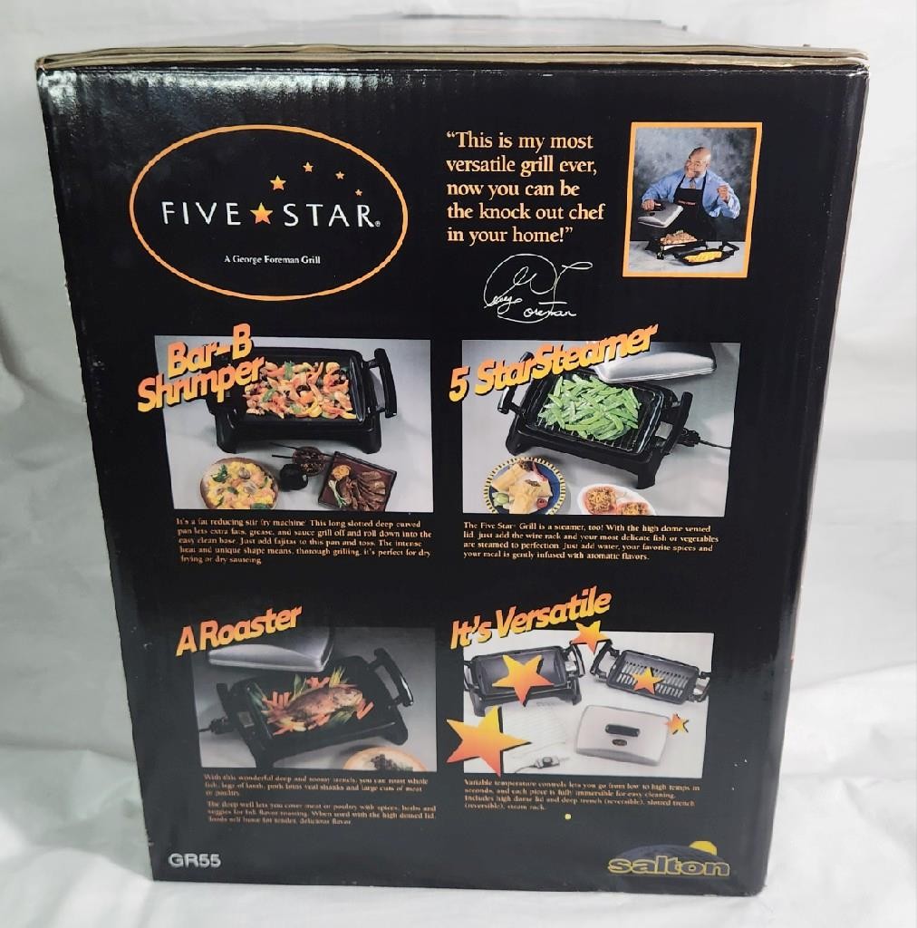New George Foreman GR55 Five Star Indoor Grill/Steamer/Wok Combo Unit