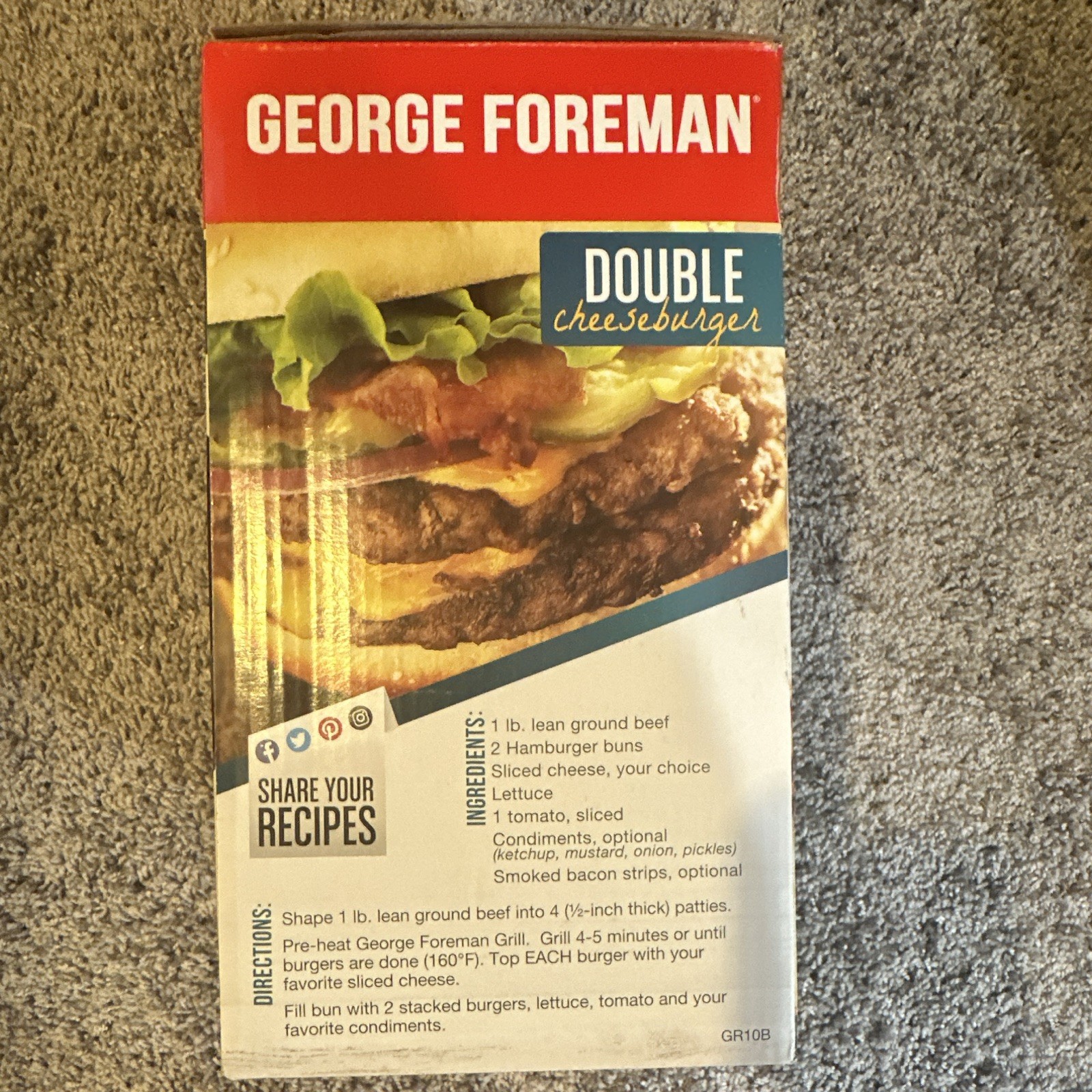 George Foreman GR10B 2-Serving Electric Grill Nonstick Drip Tray Black