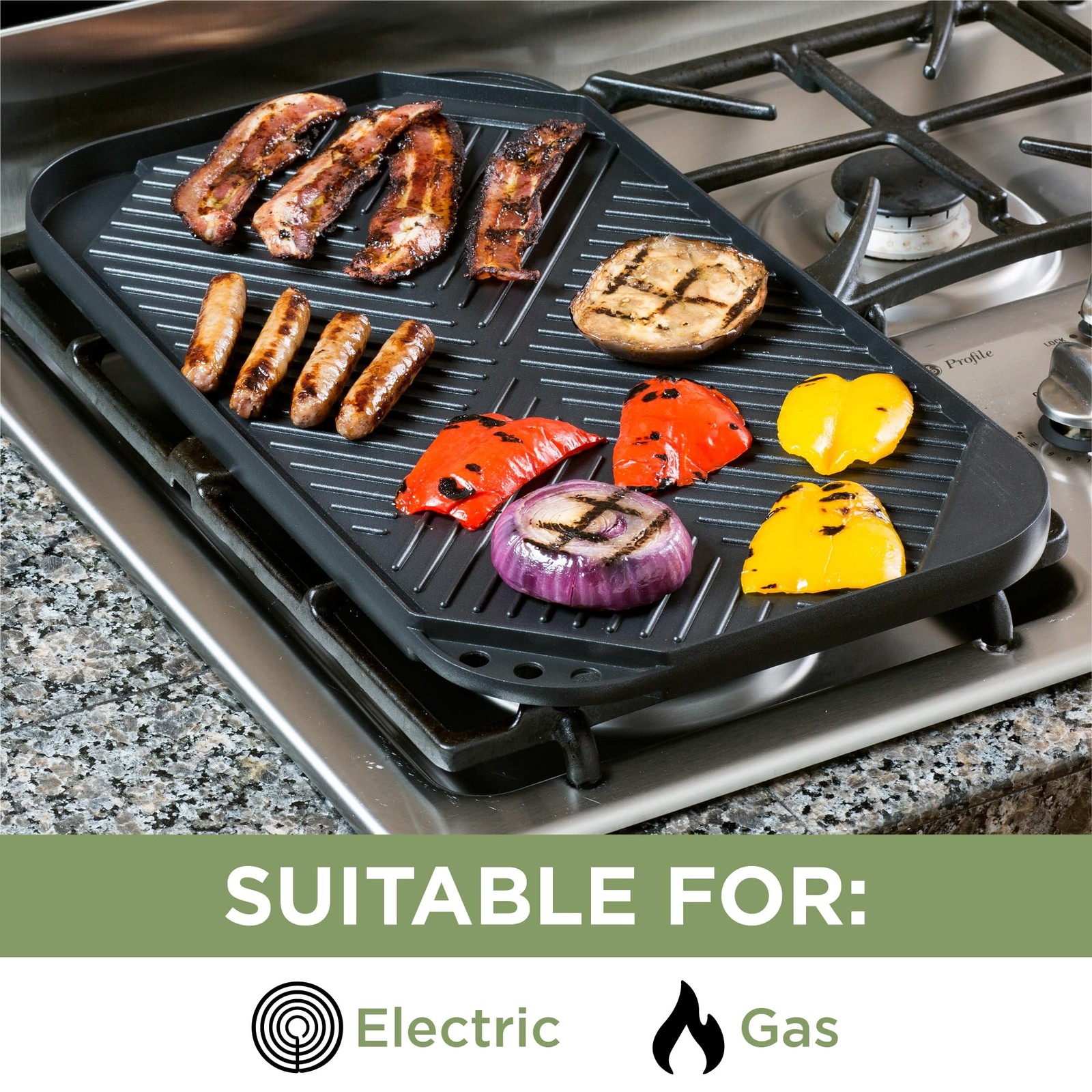 Ecolution 19.5” x 11, Non-Stick, Dishwasher Safe, Double Burner Family Pan Cookw