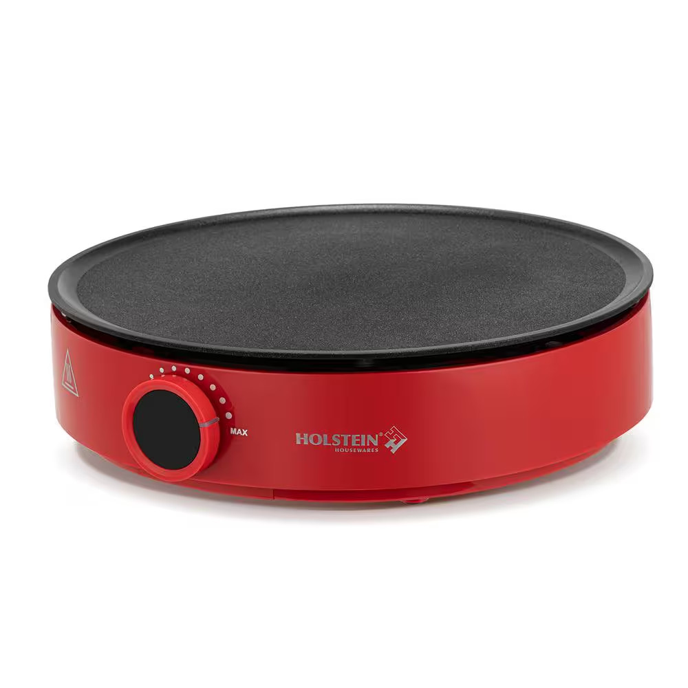 12 In. Non-Stick Smokeless Electric Griddle Crepe Maker, Red