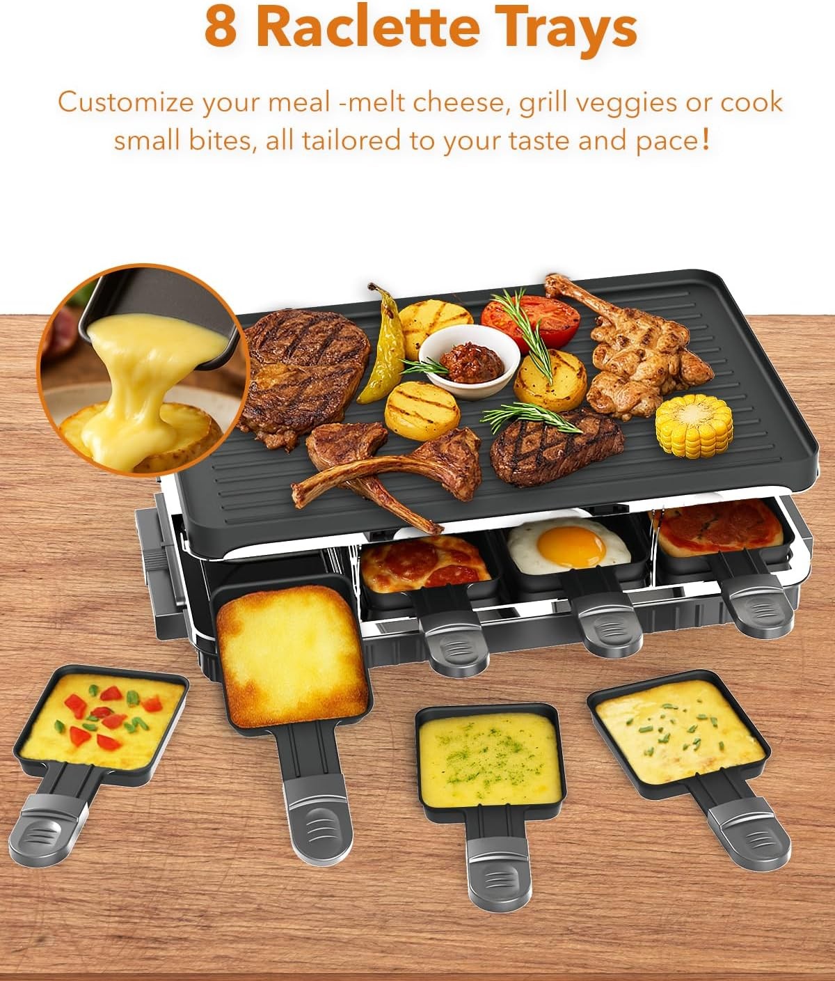 Electric Raclette Table Grill 2 in 1 BBQ Griddle Nonstick 1300W Indoor Grill