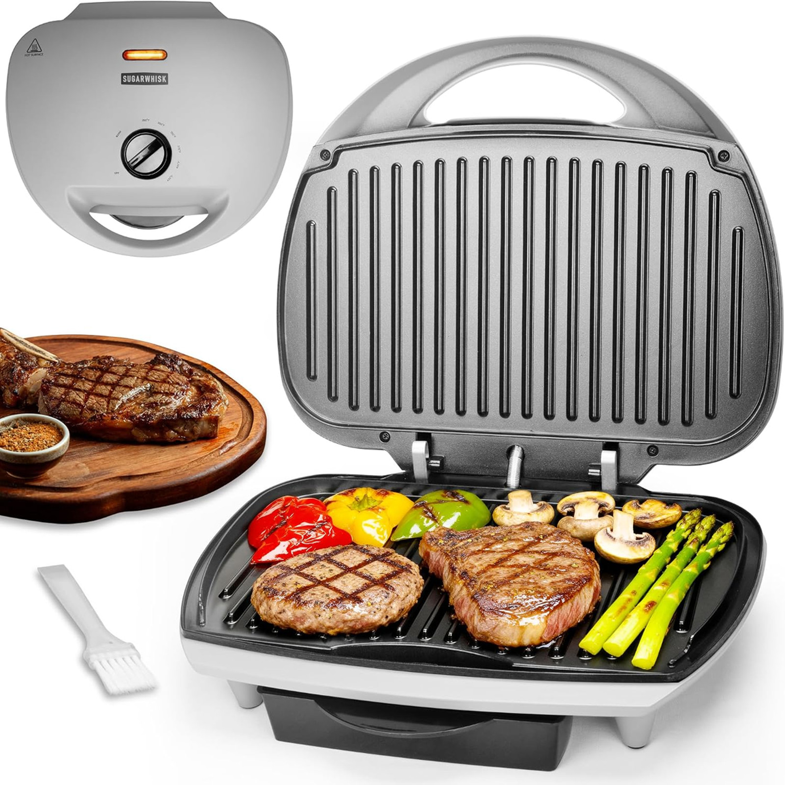 Family Sized Contact Grill, Ceramic Coating, 1500W, Silver, Indoor Grill for Up