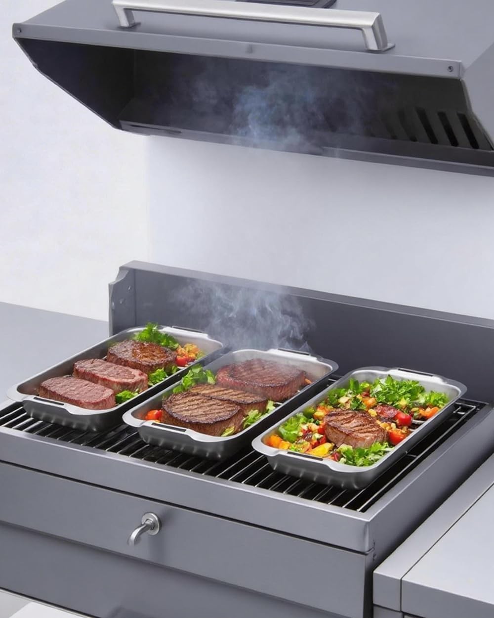 6-Piece Grill Tray Set | Stainless Steel Prep Pan with Cooling Rack, BBQ Gift