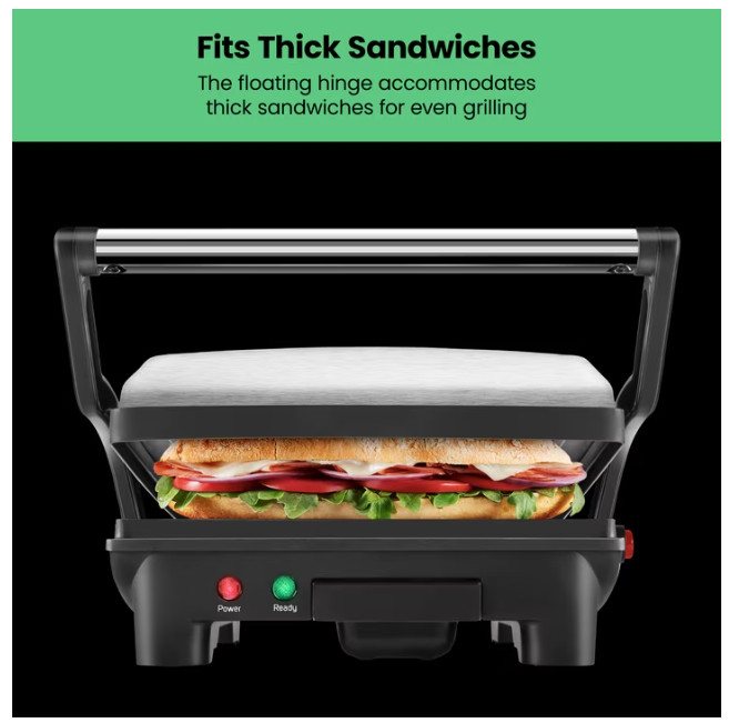 Chefman 3-in-1 Panini Press Grill 4-Slice Nonstick Opens Flat Stainless Steel