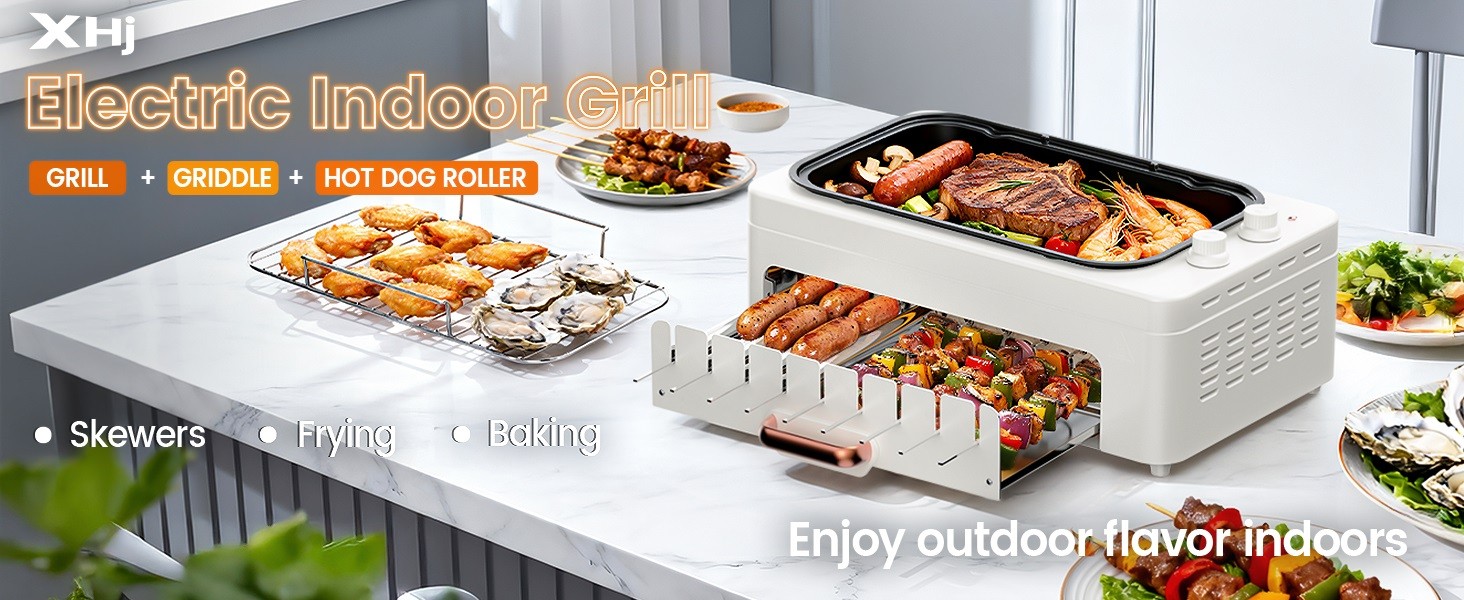 4-in-1 Electric Indoor Grill Smokeless for Home,Countertop Electric Grill with
