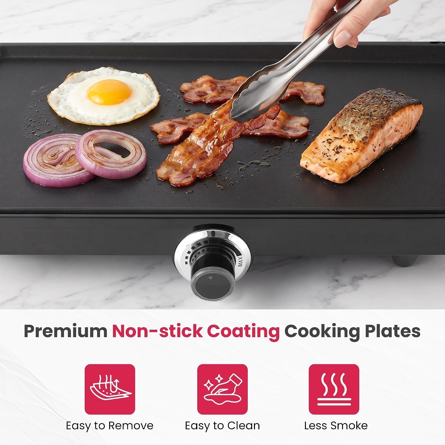 SUNVIVPRO 38″ XL Electric Griddle 1700W Foldable Nonstick Adjustable Temp Black