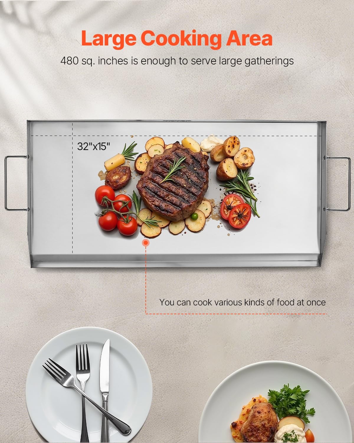 VEVOR Stainless Steel Griddle, 32×16 inch Universal Flat Top Rectangular Plat…